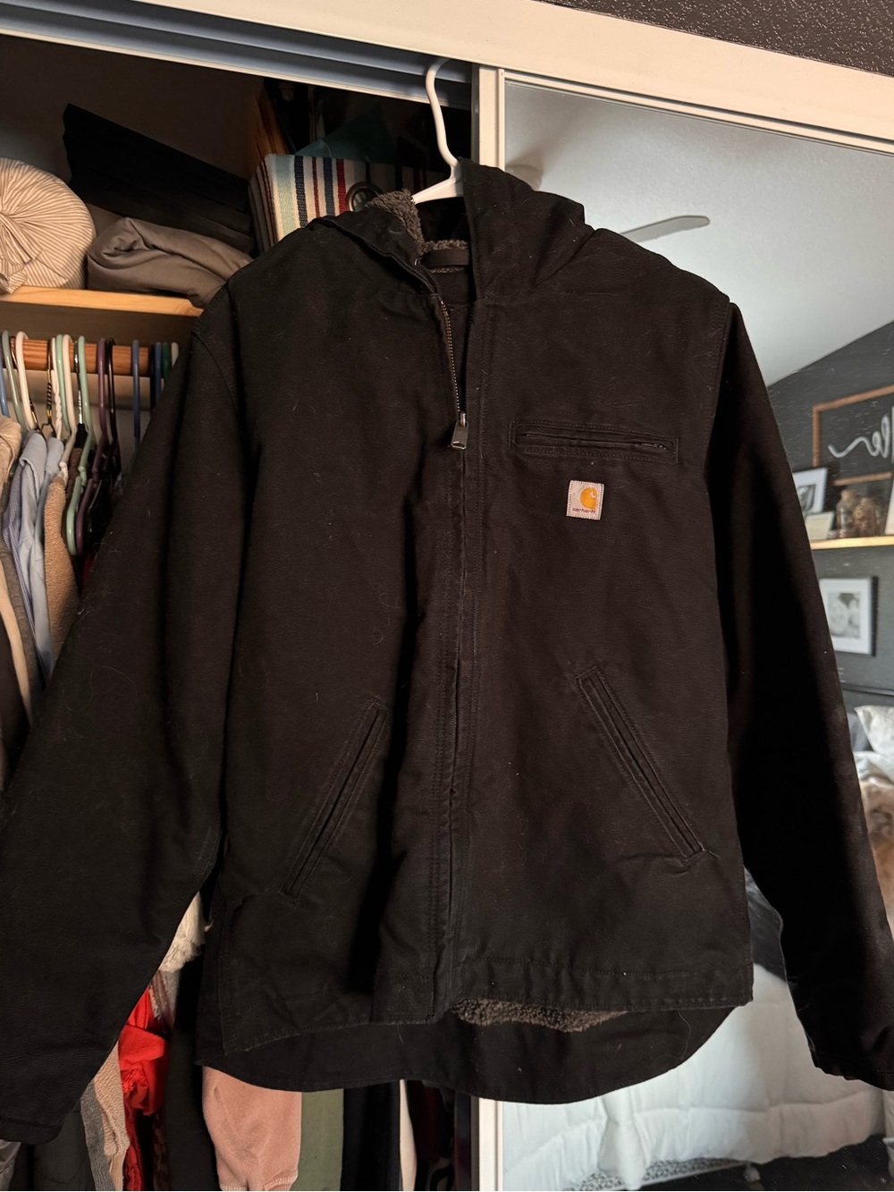 Carhartt Black Hooded Canvas Work Jacket
